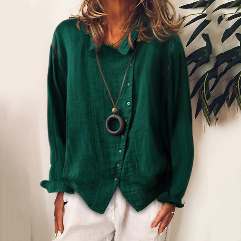 Women's Cotton Linen Loose Solid Temperament Shirt - Image 5