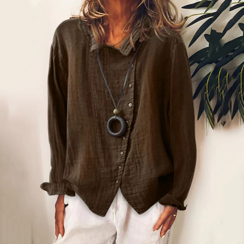 Women's Cotton Linen Loose Solid Temperament Shirt - Image 6