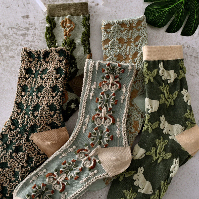 Womens Floral Cotton Socks - Image 2