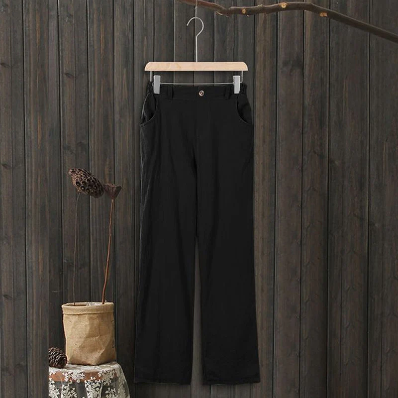 Women's High Waist Casual Cotton Linen Trousers - Image 10