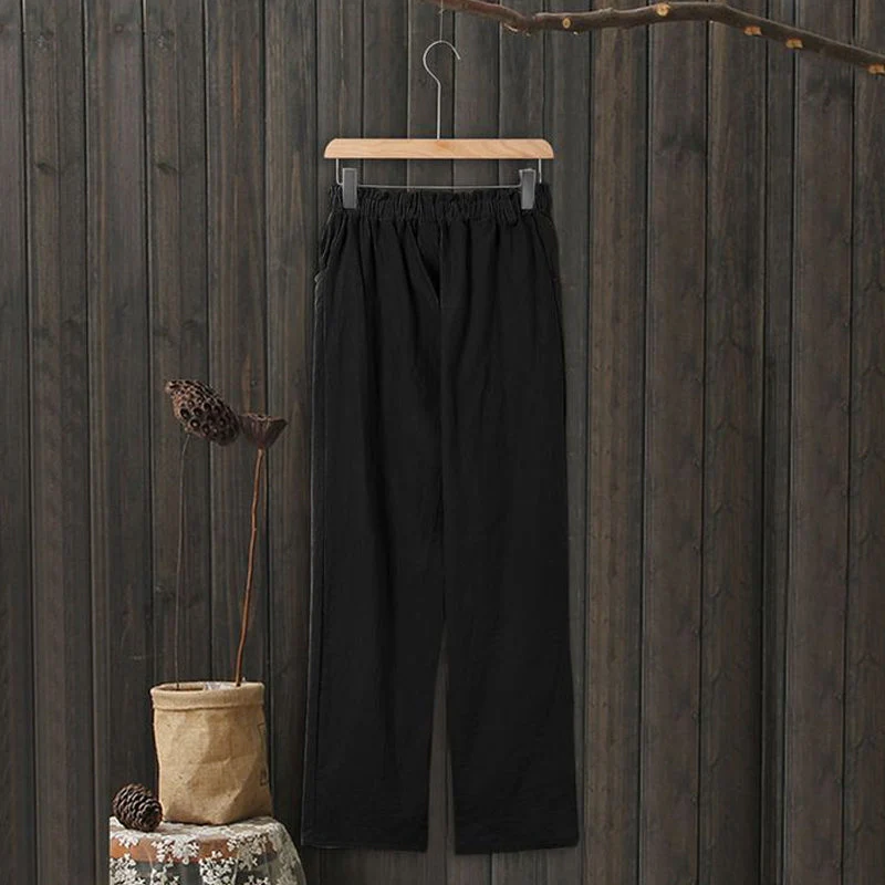Women's High Waist Casual Cotton Linen Trousers - Image 11