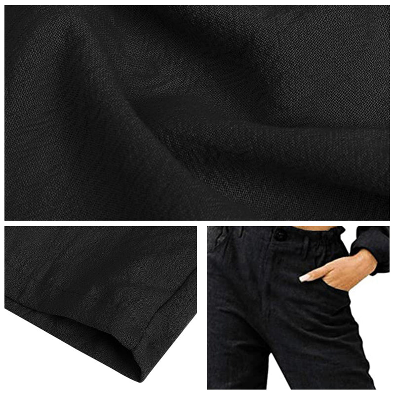 Women's High Waist Casual Cotton Linen Trousers - Image 12