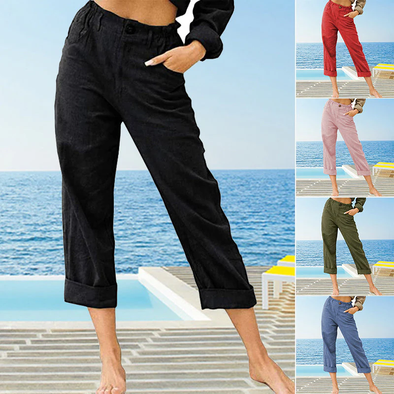 Women's High Waist Casual Cotton Linen Trousers - Image 14