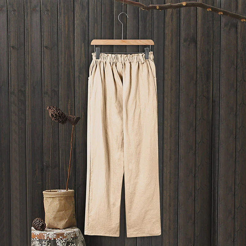 Women's High Waist Casual Cotton Linen Trousers - Image 2