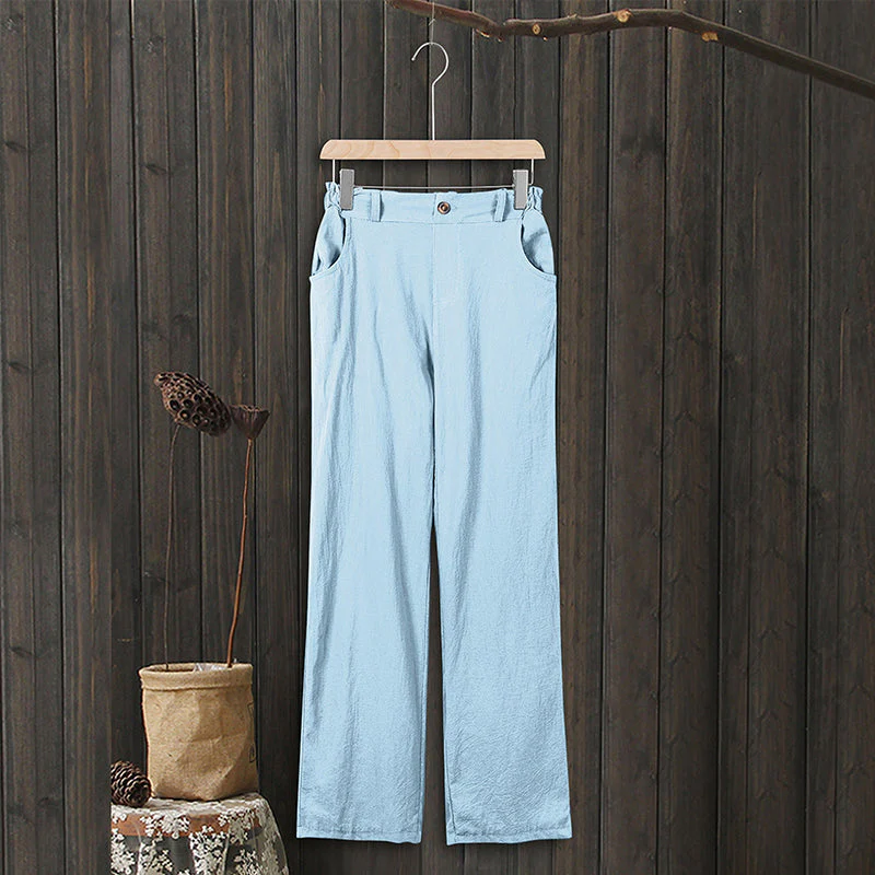 Women's High Waist Casual Cotton Linen Trousers - Image 6