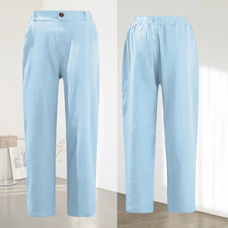 Women's High Waist Casual Cotton Linen Trousers - Image 7