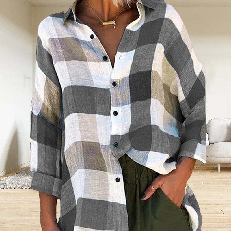 Women's Printed Long-sleeved Shirt Loose Plaid Shirt - Image 10
