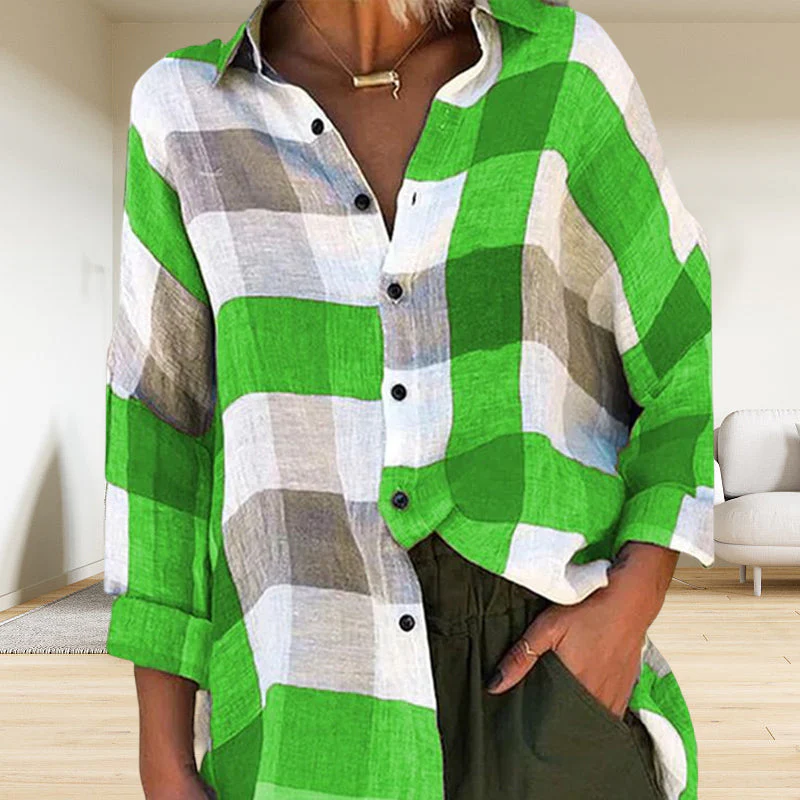 Women's Printed Long-sleeved Shirt Loose Plaid Shirt - Image 11