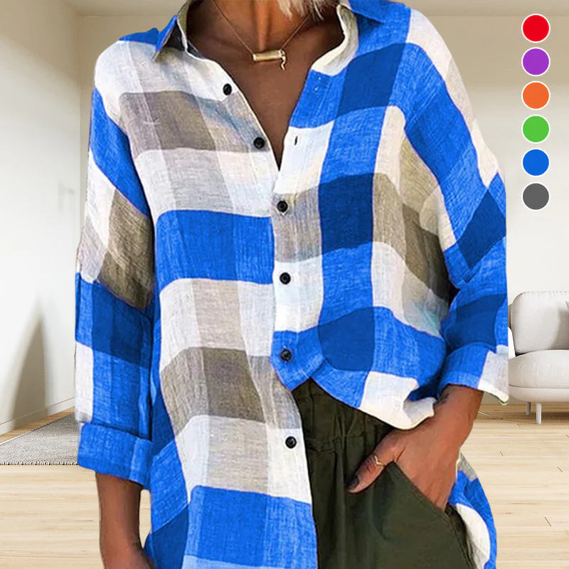 Women's Printed Long-sleeved Shirt Loose Plaid Shirt - Image 2