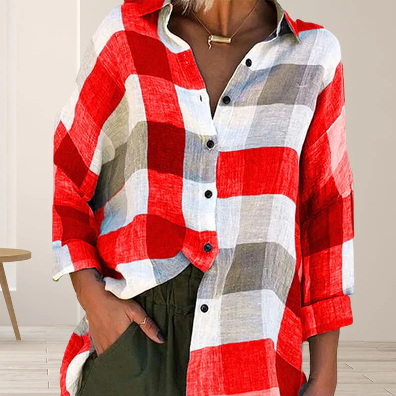 Women's Printed Long-sleeved Shirt Loose Plaid Shirt - Image 3