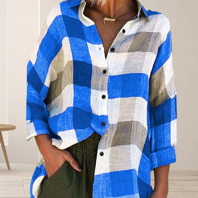 Women's Printed Long-sleeved Shirt Loose Plaid Shirt - Image 4