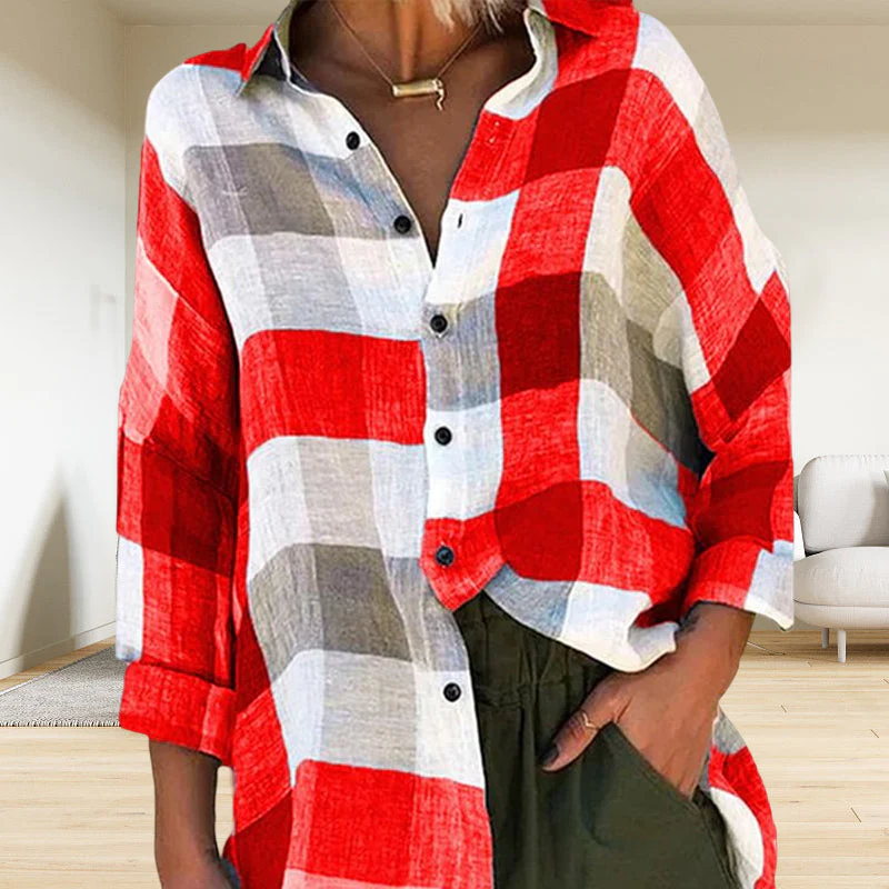 Women's Printed Long-sleeved Shirt Loose Plaid Shirt - Image 6
