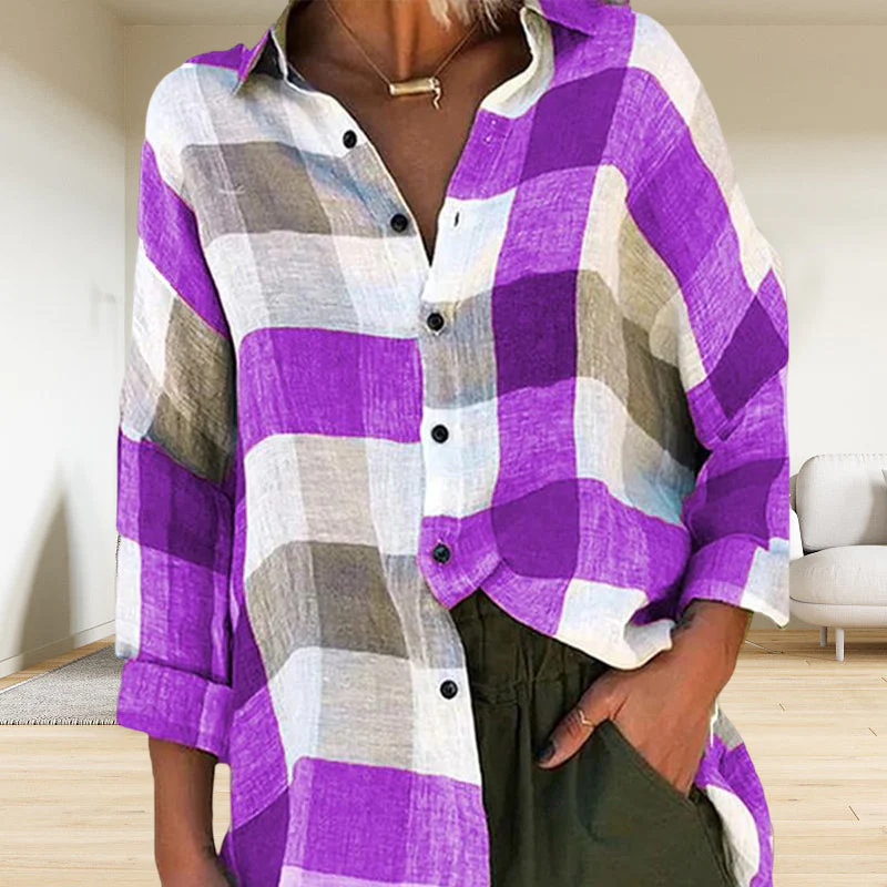 Women's Printed Long-sleeved Shirt Loose Plaid Shirt - Image 7