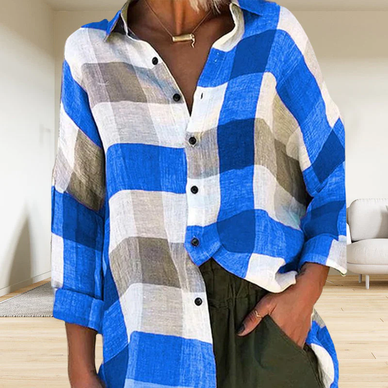 Women's Printed Long-sleeved Shirt Loose Plaid Shirt - Image 8