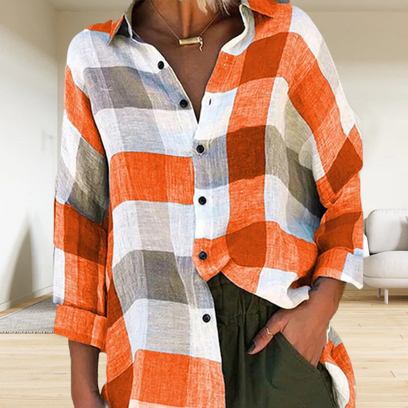 Women's Printed Long-sleeved Shirt Loose Plaid Shirt - Image 9