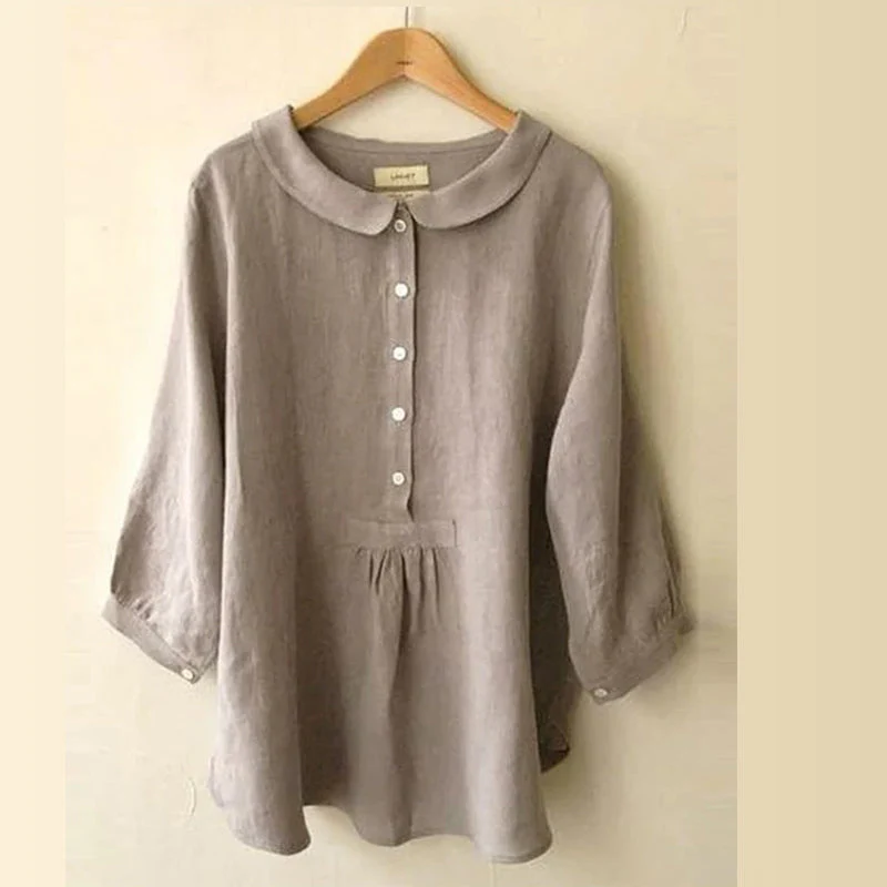 Women's Seven-Sleeve Cotton Linen Shirt - Image 11