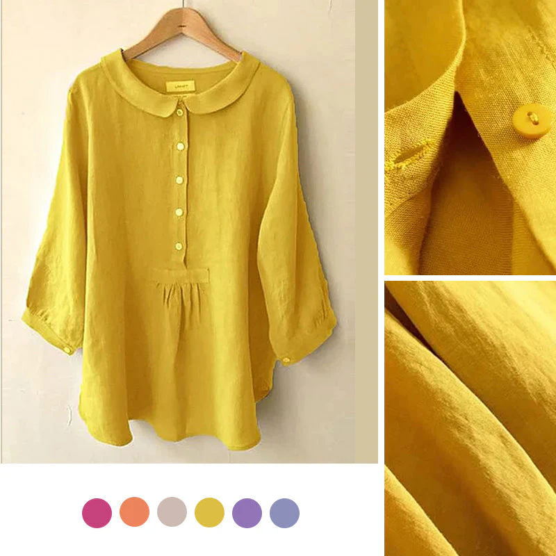 Women's Seven-Sleeve Cotton Linen Shirt - Image 2