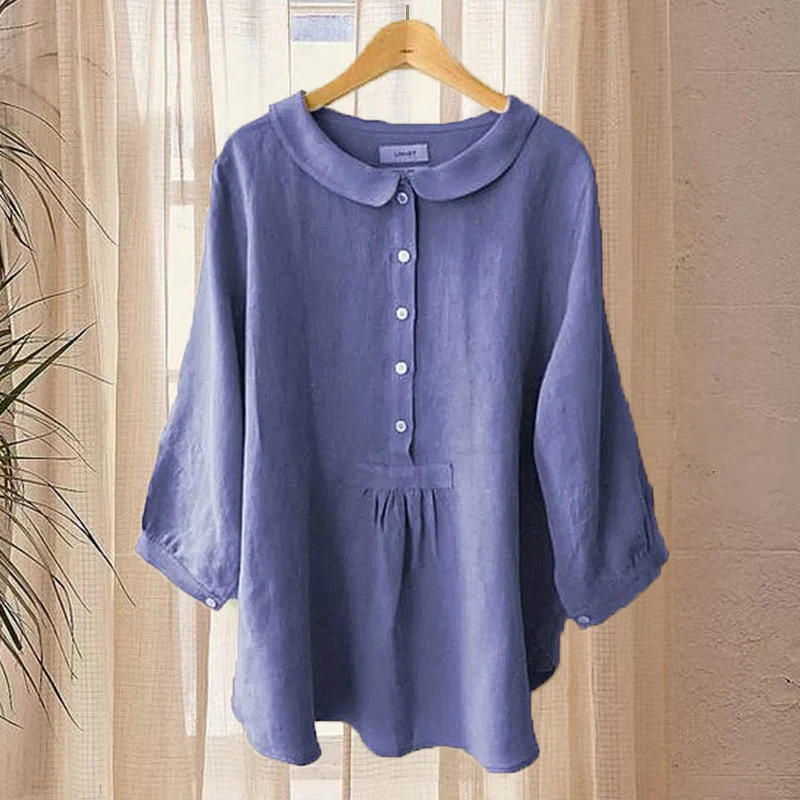 Women's Seven-Sleeve Cotton Linen Shirt - Image 4