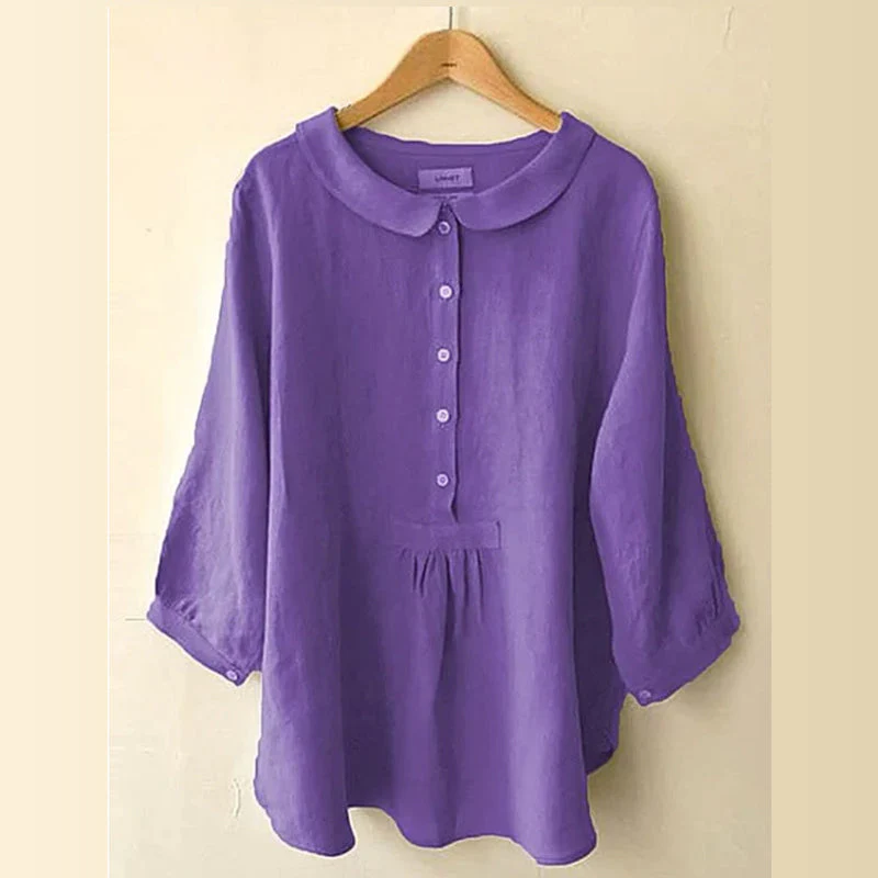 Women's Seven-Sleeve Cotton Linen Shirt - Image 7