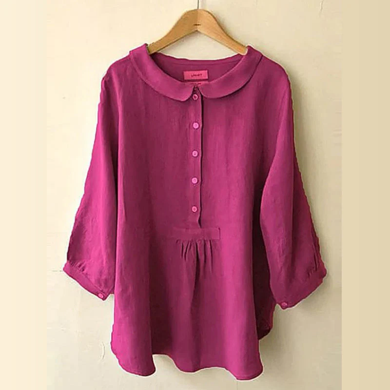 Women's Seven-Sleeve Cotton Linen Shirt - Image 8