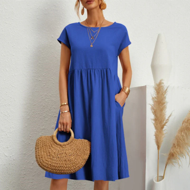 Women's Short Sleeve Cotton And Linen Dress - Image 10