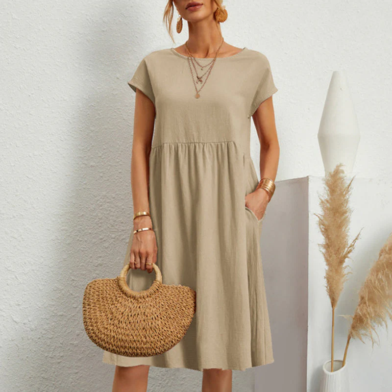 Women's Short Sleeve Cotton And Linen Dress - Image 11