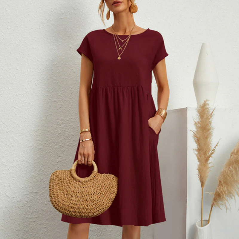 Women's Short Sleeve Cotton And Linen Dress - Image 12