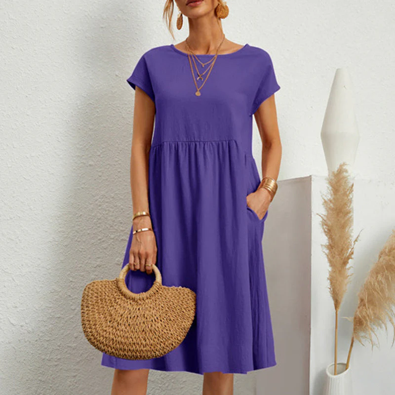 Women's Short Sleeve Cotton And Linen Dress - Image 13
