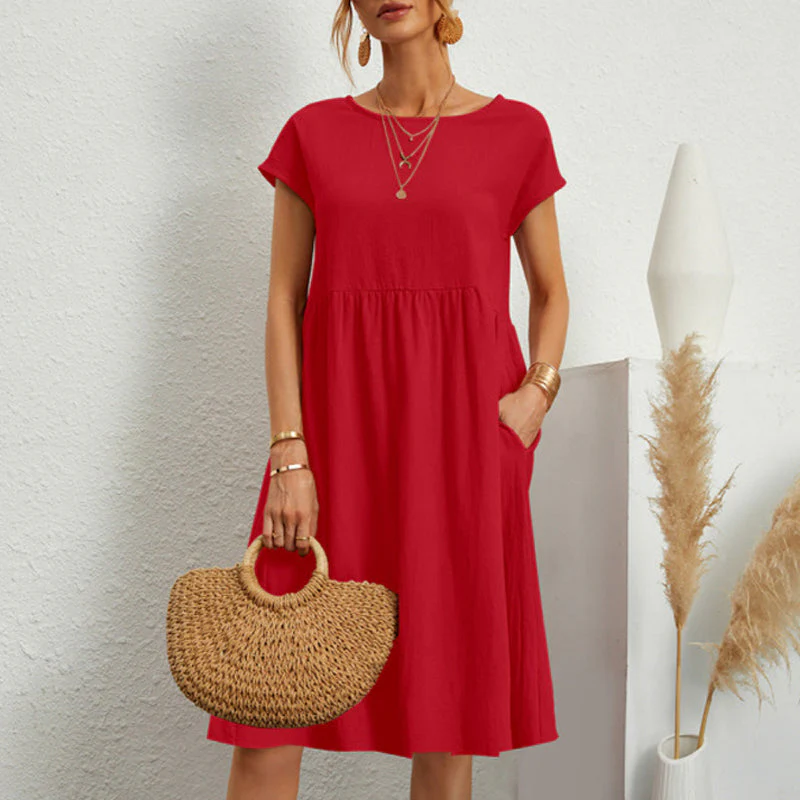 Women's Short Sleeve Cotton And Linen Dress - Image 14