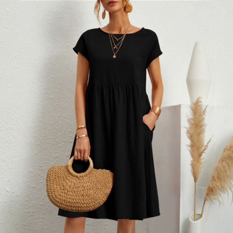 Women's Short Sleeve Cotton And Linen Dress - Image 15
