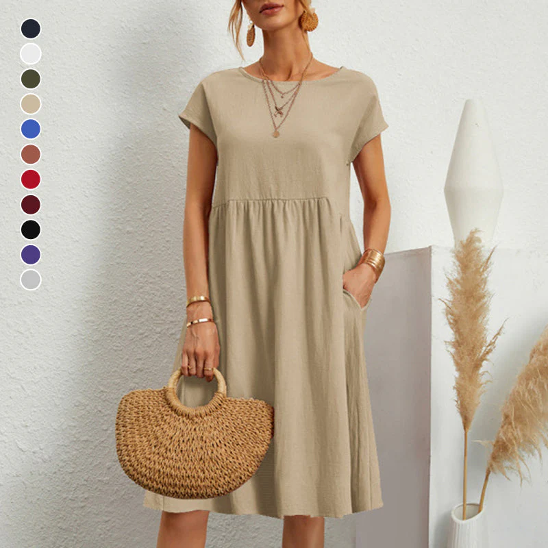 Women's Short Sleeve Cotton And Linen Dress - Image 2