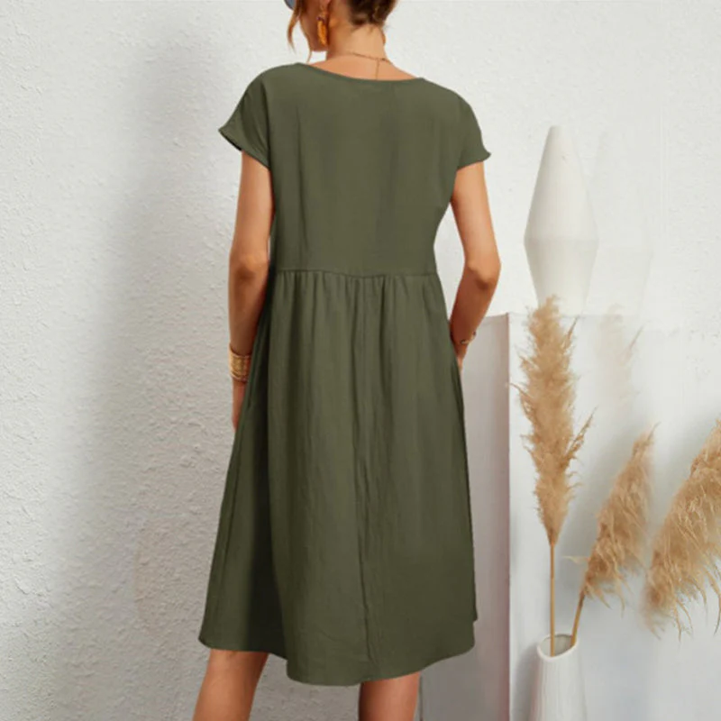 Women's Short Sleeve Cotton And Linen Dress - Image 3