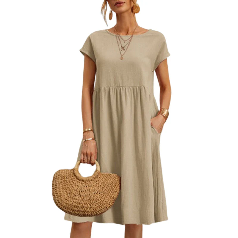 Women's Short Sleeve Cotton And Linen Dress - Image 4