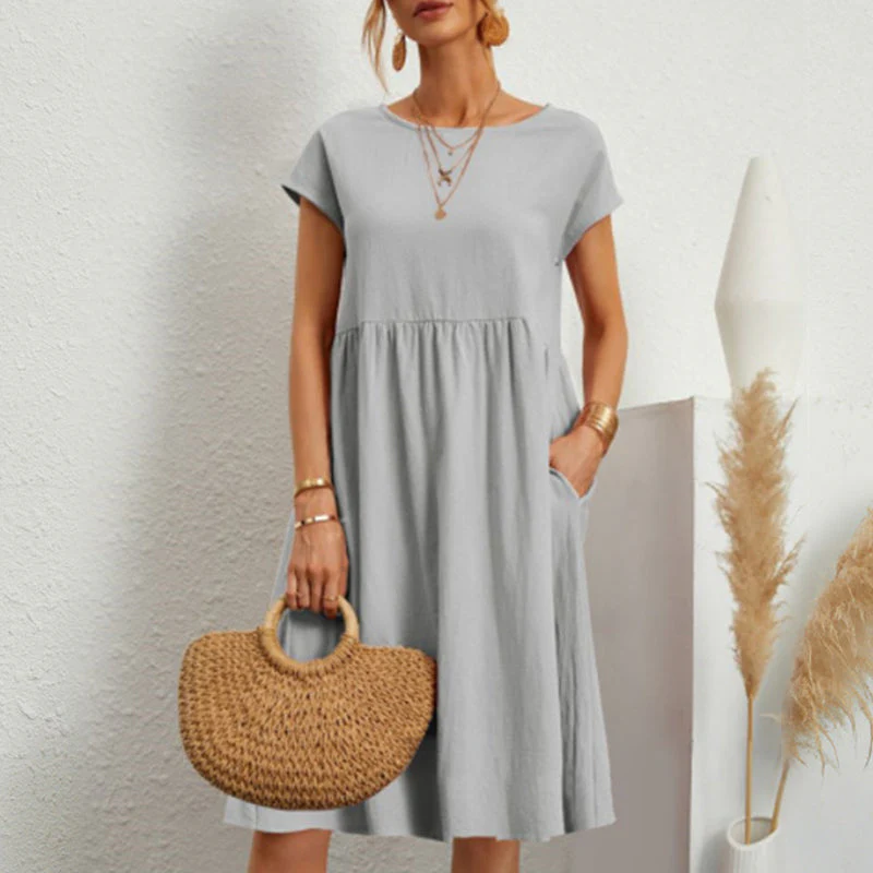 Women's Short Sleeve Cotton And Linen Dress - Image 5