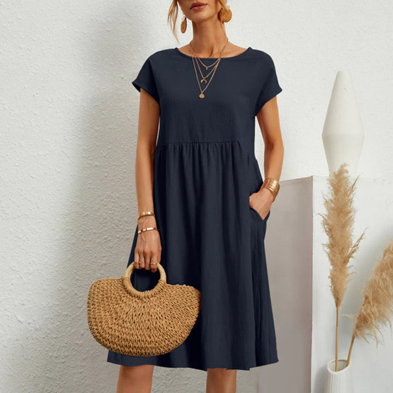 Women's Short Sleeve Cotton And Linen Dress - Image 6
