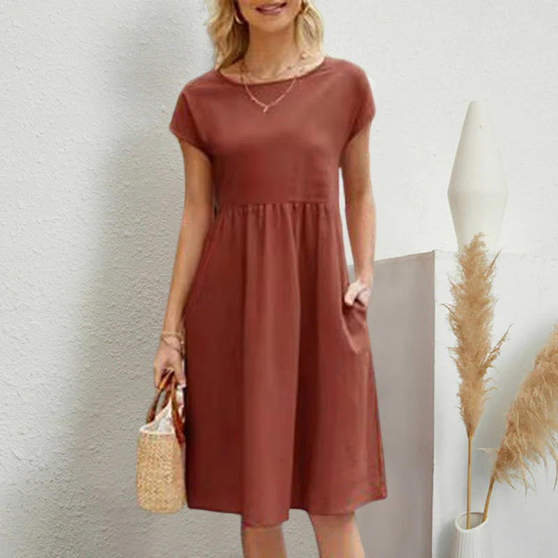 Women's Short Sleeve Cotton And Linen Dress - Image 7