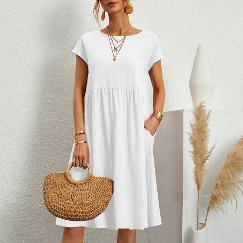 Women's Short Sleeve Cotton And Linen Dress - Image 8