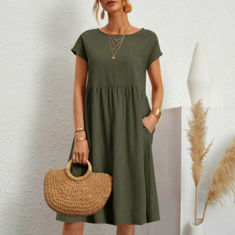 Women's Short Sleeve Cotton And Linen Dress - Image 9