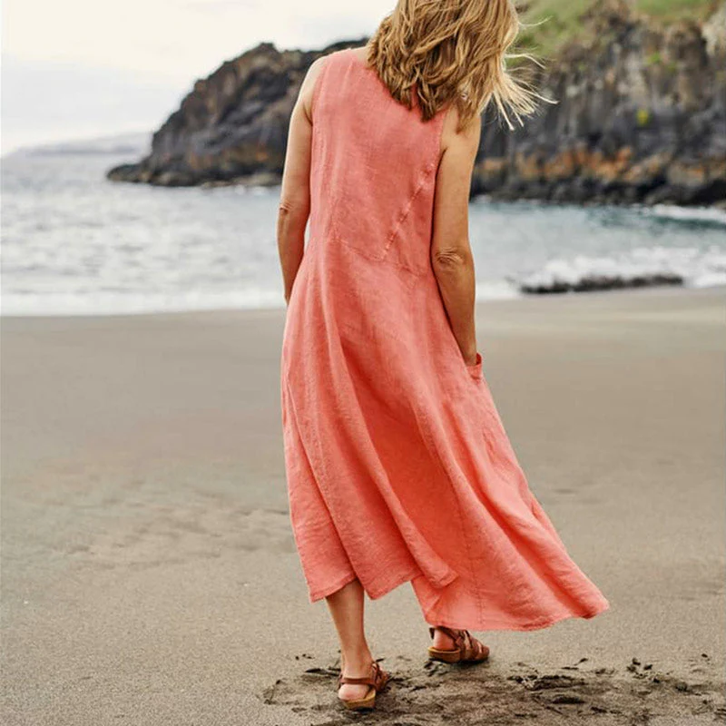 Women's Sleeveless Cotton And Linen Dress - Image 10