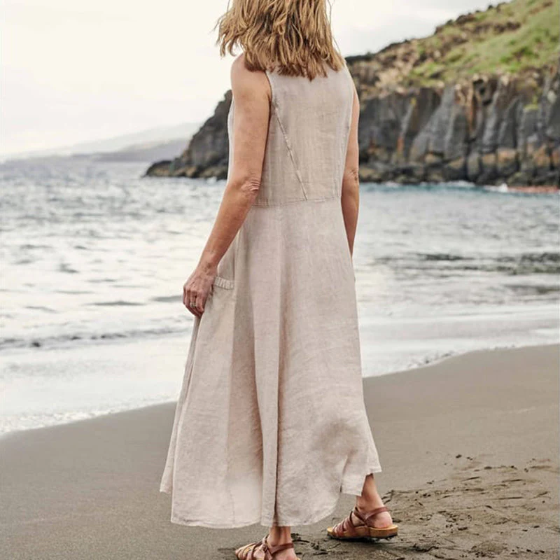 Women's Sleeveless Cotton And Linen Dress - Image 11