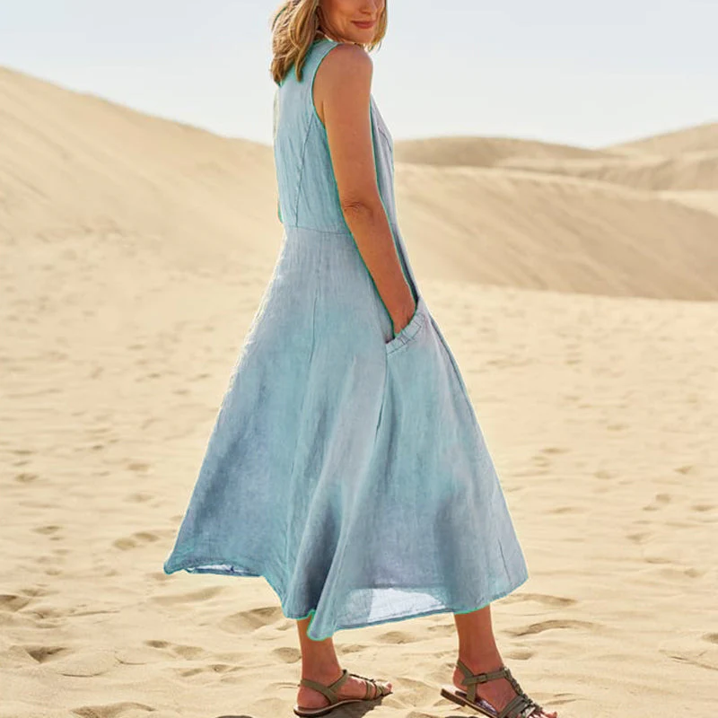 Women's Sleeveless Cotton And Linen Dress - Image 13