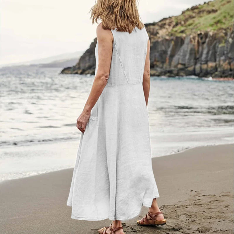 Women's Sleeveless Cotton And Linen Dress - Image 14