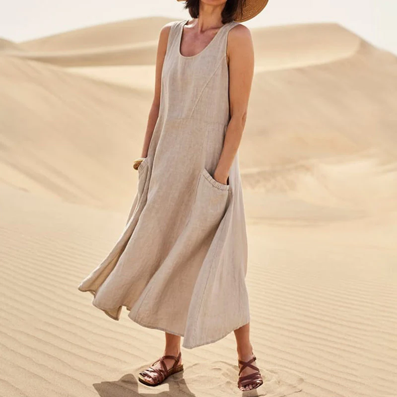 Women's Sleeveless Cotton And Linen Dress - Image 3