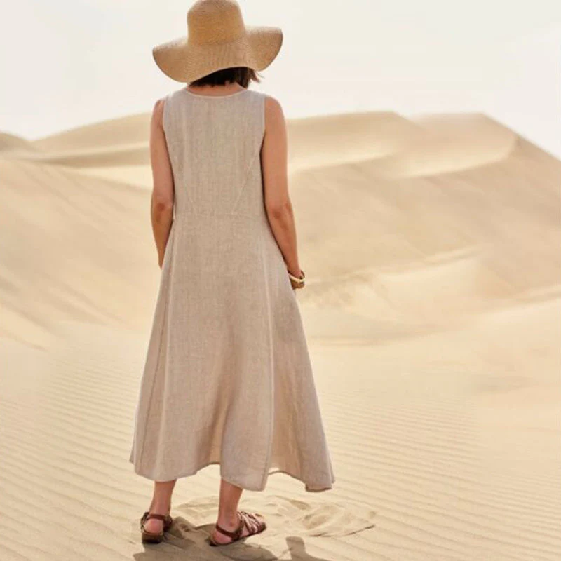 Women's Sleeveless Cotton And Linen Dress - Image 4