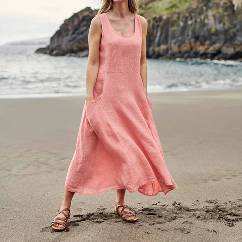Women's Sleeveless Cotton And Linen Dress - Image 6