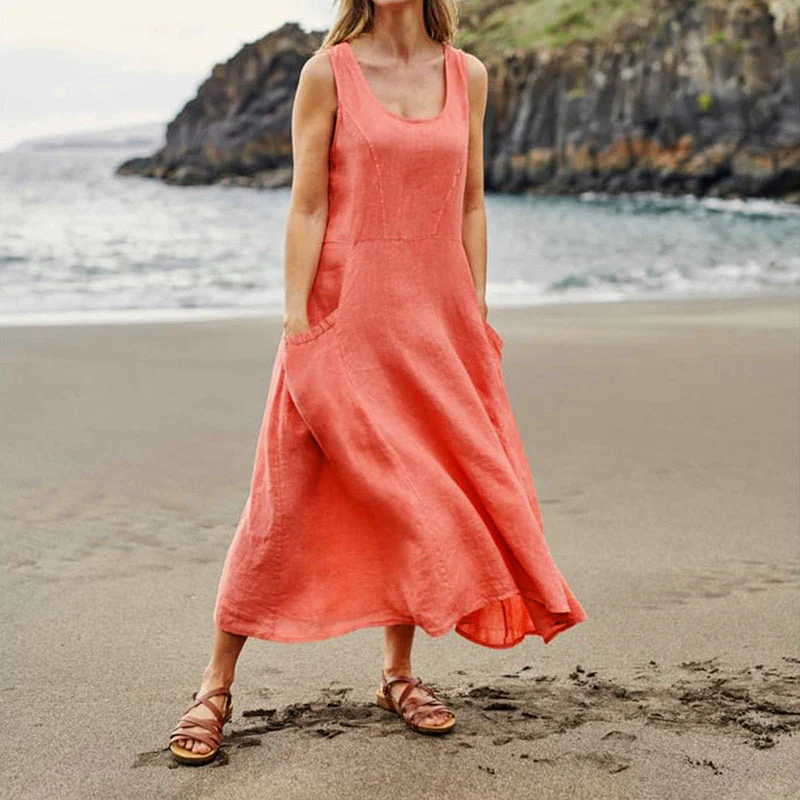 Women's Sleeveless Cotton And Linen Dress - Image 7