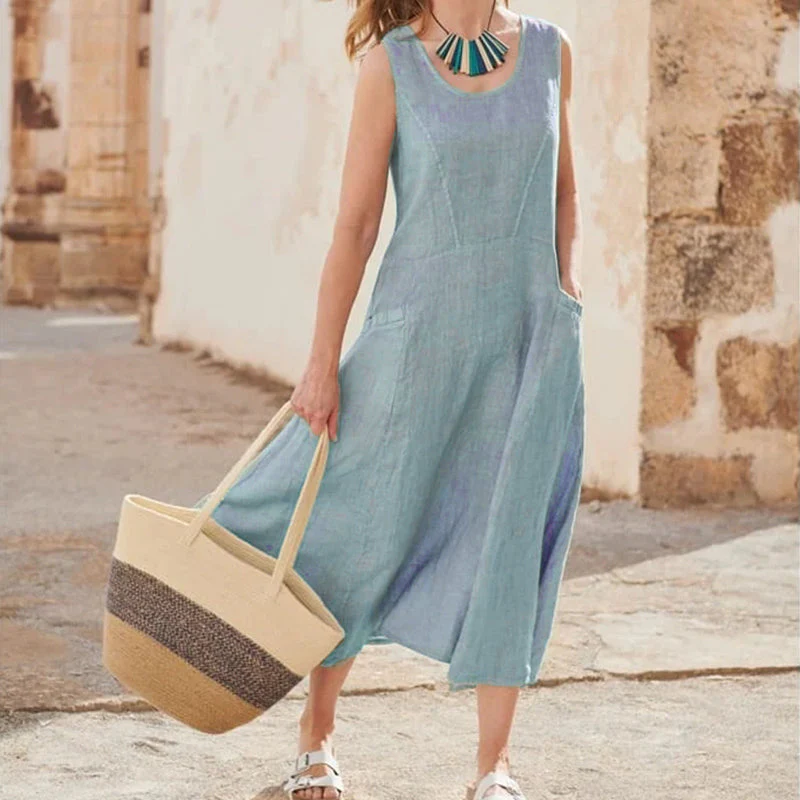 Women's Sleeveless Cotton And Linen Dress - Image 8