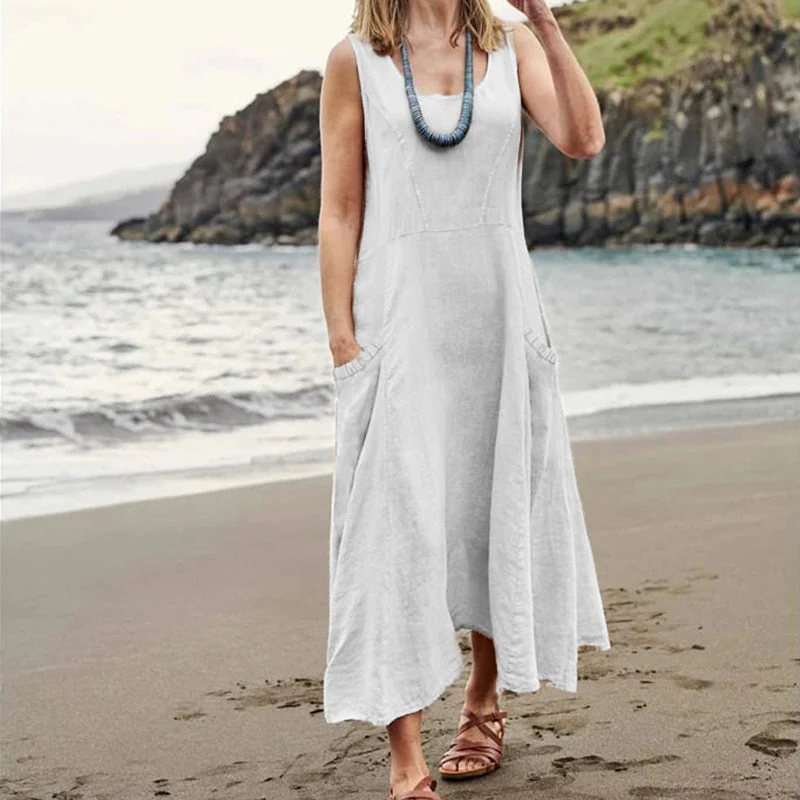 Women's Sleeveless Cotton And Linen Dress - Image 9