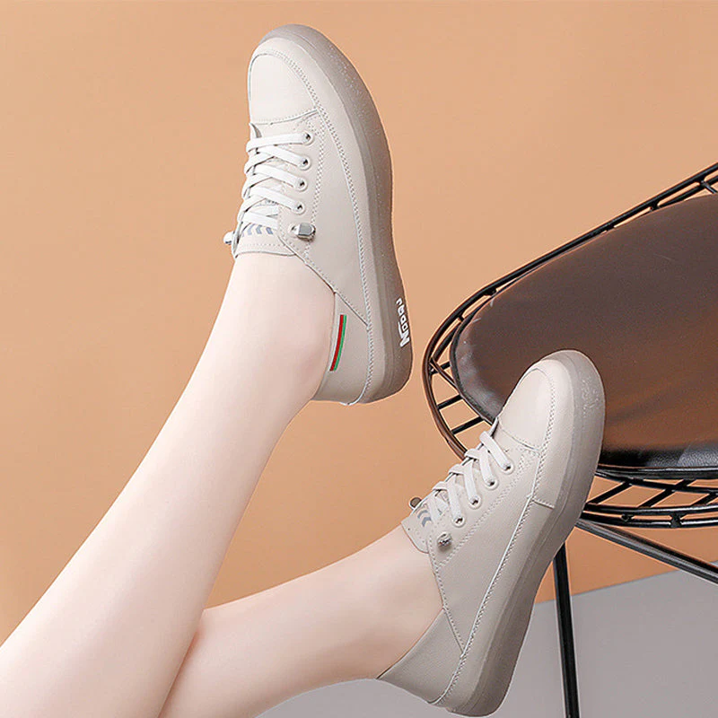 Women's Soft Leather Casual Shoes With Elastic Laces - Image 6